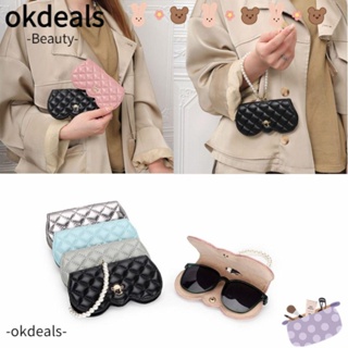 OKDEALS กระเป๋าใส่แว่นตากันแดด น้ําหนักเบา แบบพกพา แต่งสายโซ่ ประดับไข่มุก สําหรับผู้หญิง