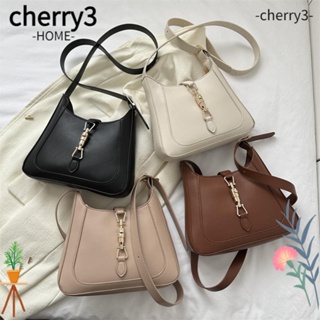 Cherry3 กระเป๋าสะพายไหล่ หนัง PU ความจุขนาดใหญ่ แบบพกพา สีพื้น แฟชั่นสําหรับสตรี