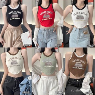 [พร้อมส่ง]น่ารักสไตล์เกาหลี เสื้อครอป แขนกุด เสื้อเซ็กซี่ เสื้อเท่ห์ เสื้อเอวลอยผู้หญิง Y2K ครอปสาวอวบ สายเดี่ยวเสื้อคลุม