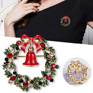 New 1pc Christmas Wreath Bell Crystal Zircon Brooch Pin Elegant Women Jewellery