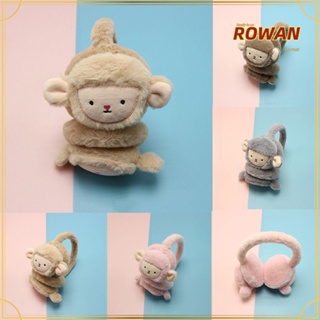 Rowans ที่ปิดหูกันหนาว ลายการ์ตูนลิง แบบนิ่ม ให้ความอบอุ่น แฟชั่นฤดูหนาว