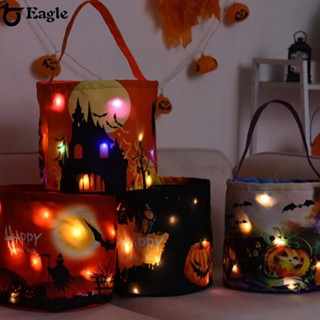 ⭐24H SHIPING⭐2023 Halloween Candy Bags LED Light Trick Treat Buckets Orange Pumpkin Bucket