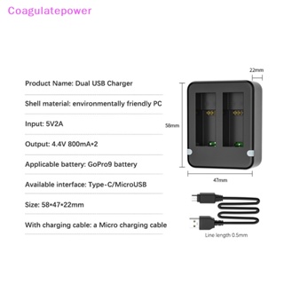 Coa ช่องชาร์จคู่ พอร์ตคู่ คุณภาพสูง สีดํา พร้อมสาย USB อุปกรณ์เสริมกล้องแอคชั่น Gopro Pro 9