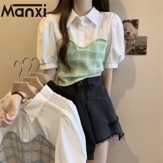 Manxi เสื้อเชิ้ตผู้หญิง เสื้อแฟชั่นผู้หญิง สะดวกสบาย  มีความรู้สึกของการออกแบบ  A99J2RW