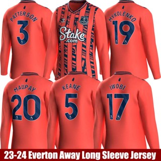 Fb 2023-2024 เสื้อกีฬาแขนยาว ลาย Everton Away Jersey Coleman Maupay Patterson Iwobi Keane Mykolenko พลัสไซซ์