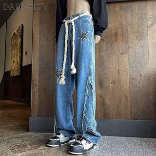 DaDuHey🔥 Mens American-Style Retro Fashionable Frayed Hem Jeans 2023 Summer High Waist Straight All-Matching Casual Pants