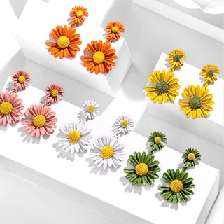 Fashion Long Daisy Flower Earrings Women Ear Stud Drop Dangle Wedding Jewelry