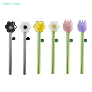 &lt;Cardflower&gt; ช้อนแก้วใส ด้ามจับยาว ทนความร้อนสูง ลายดอกไม้น่ารัก สําหรับใส่ไอศกรีม ขนมหวาน 1 ชิ้น