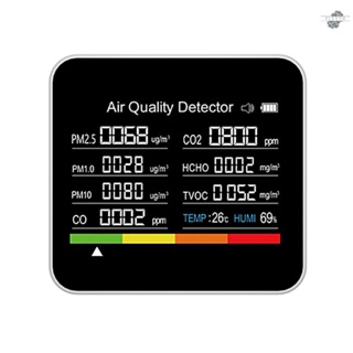 {fly} 9 in 1 เครื่องตรวจจับคุณภาพอากาศ CO2 CO2 CO TVOC HCHO PM2.5 PM1.0 PM10 พร้อมฟังก์ชั่นเตือนภัย สําหรับบ้าน สํานักงาน รถยนต์