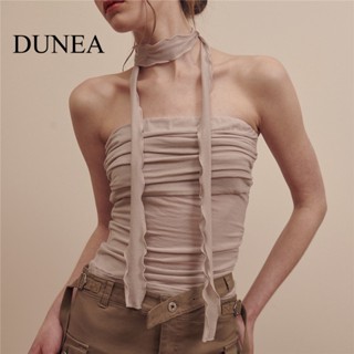 Dunea ผู้หญิง เซ็กซี่ สีพื้น แฟชั่น ปิดไหล่ จีบ เปลือยหลัง ถังบาง