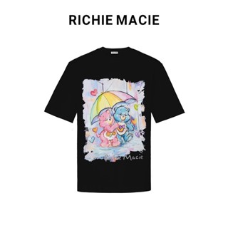 เสื้อยืดแขนสั้น ผ้าฝ้าย พิมพ์ลายหมี Richie Macie แฟชั่นฤดูร้อน สําหรับคู่รัก