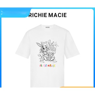 เสื้อยืดแขนสั้น ผ้าฝ้าย พิมพ์ลายกราฟฟิติ กระต่าย ไอศกรีม Richie Macie แฟชั่นสําหรับผู้หญิง