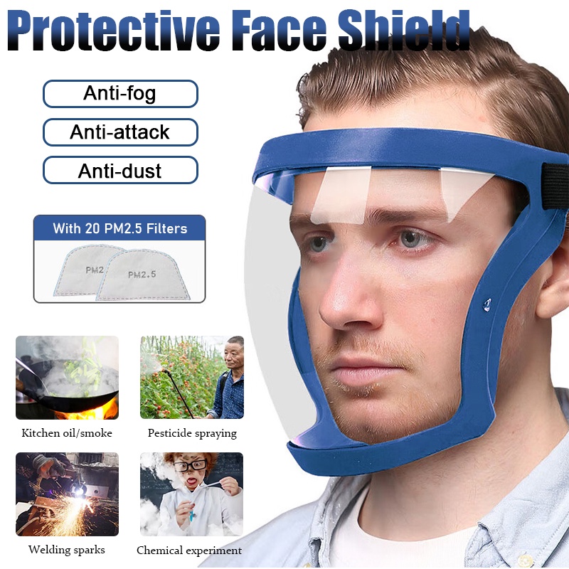 หน้ากากป้องกันใบหน้า แบบเต็มหน้า กระจกใส ใช้ซ้ําได้ ป้องกันการจับตัวเป็นก้อน แว่นตานิรภัยในครัว HD พร้อมตัวกรอง