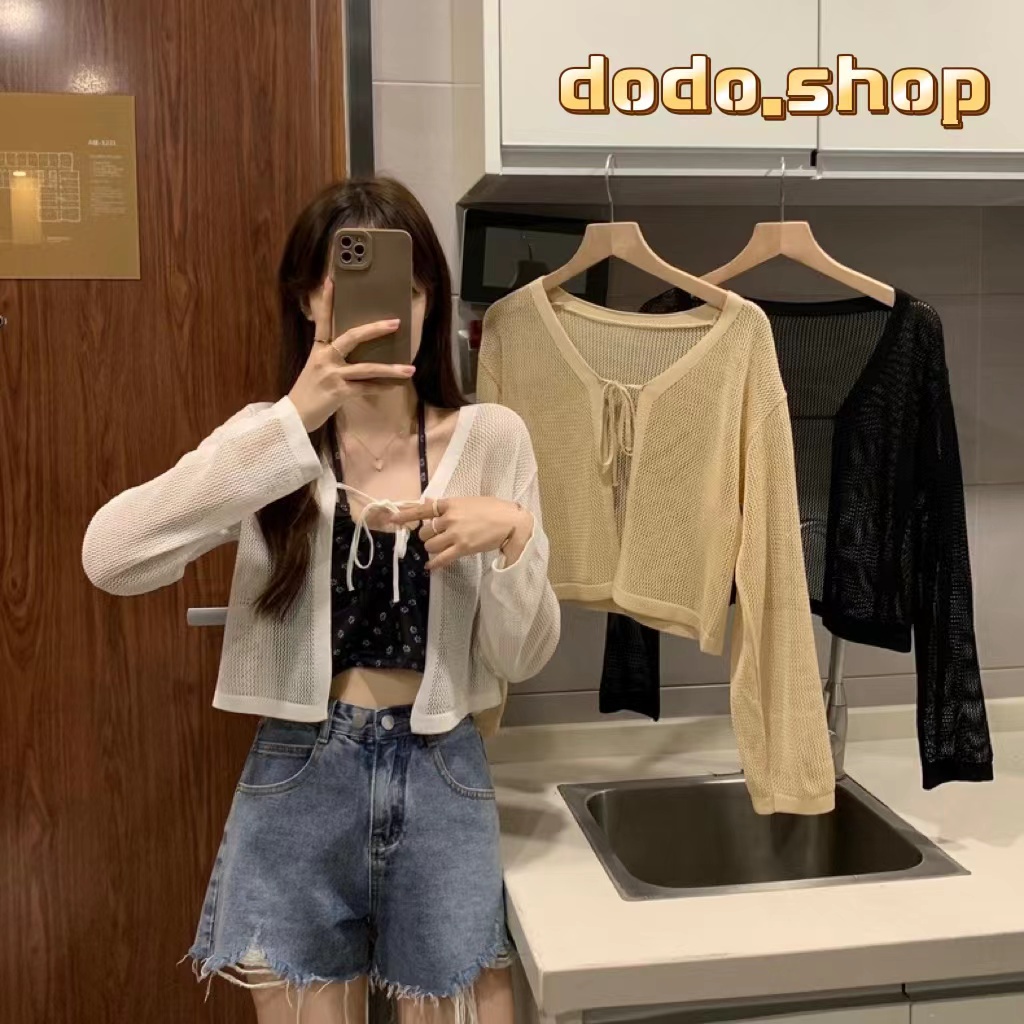 DODO*สินค้าใหม่พร้อมส่ง*เสื้อคลุมไหมพรมคาร์ดิแกน ผ้าตาข่ายฉลุทั้งตัวสวมใส่สบาย(3186)