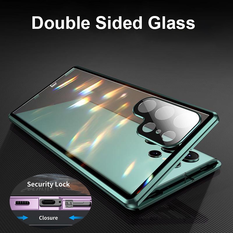 เคสโทรศัพท์มือถือแบบกระจก แม่เหล็ก สองด้าน ป้องกันเลนส์กล้อง สําหรับ Samsung Galaxy S23 S22 Ultra S23 Plus 2023