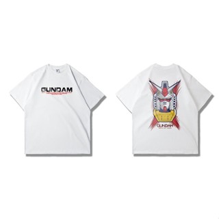 เป็นที่นิยม！ ใหม่ญี่ปุ่น Gundam ข้อต่อ GUNDAM เสื้อยืดแขนสั้นผ้าฝ้ายอะนิเมะสีขาว Unisex