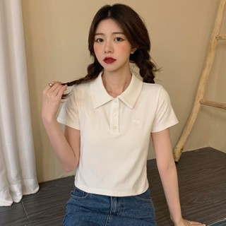 Massimo  เสื้อครอป เสื้อยืดผู้หญิง ครอป baby tee สาวเรโทร 2023 NEW Style สบาย Korean Style Beautiful fashion A99J1XL 36Z230909