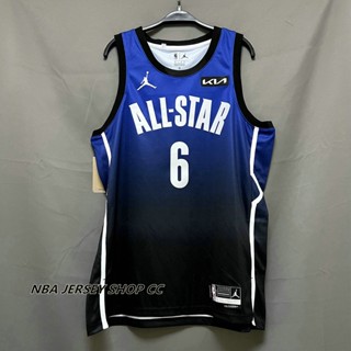 【คุณภาพสูง】ใหม่ ของแท้ Los Angeles Lakers 2023 NBA All Star สําหรับผู้ชาย #6 เสื้อกีฬาแขนสั้น ลายทีม LeBron James Jersey Blue Swingman