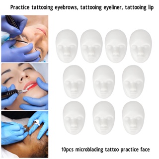 Fun IN 10 pcs 3D Microblading Practice Face Model ซิลิโคนอ่อนนุ่ม Tattoo Skin Head สีขาว