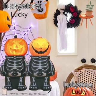 Lucky โคมไฟ รูปฟักทอง โครงกระดูก สไตล์ฮิปฮอป สีดํา สีขาว สําหรับตกแต่งบ้าน ฮาโลวีน