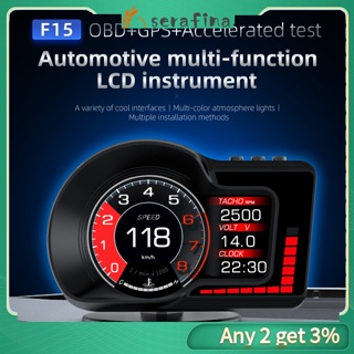 Rf F15 เครื่องวัดความเร็ว หน้าจอแสดงผล Obd Gps Dual System Hd Lcd Gauge ฟังก์ชั่นเตือนภัย อุปกรณ์เสริมอิเล็กทรอนิกส์ สําหรับรถยนต์