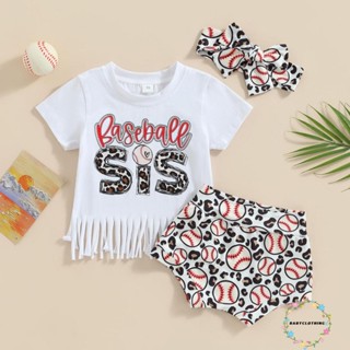 Babyclothes- ชุดเสื้อแขนสั้น พิมพ์ลายตัวอักษร และกางเกงขาสั้นเบสบอล สีขาว แฟชั่นฤดูร้อน สําหรับเด็กวัยหัดเดิน 3 ชิ้น