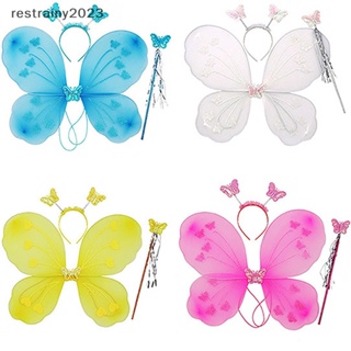 [restrainy] ที่คาดผม รูปปีกผีเสื้อ สีเหลือง สีเขียว สีม่วง สีชมพู สําหรับถ่ายภาพเด็ก 3 ชิ้น