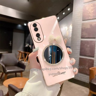 พร้อมส่ง เคสโทรศัพท์มือถือแบบนิ่ม ขอบตรง พร้อมกระจกแต่งหน้า สําหรับ Honor 90 Lite Magic 5 Pro เคส Phone Case