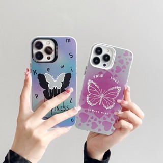 เคสโทรศัพท์มือถือ TPU ชุบเงิน สองชั้น ลายผีเสื้อ สําหรับ iPhone 14 Pro max Apple 13 12 11