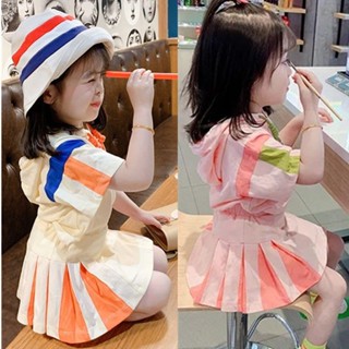 ชุดกีฬากระโปรงสั้น มีฮู้ด ลายใบบัวน่ารัก สีพื้น แฟชั่นฤดูร้อน สไตล์เกาหลี สําหรับเด็กผู้หญิง สองชิ้น