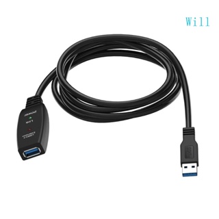 Will สายเคเบิลต่อขยาย USB3 0 ตัวผู้ เป็นตัวเมีย พร้อมเครื่องขยายเสียงสัญญาณ สําหรับ Udisk Phones MP3 MP4 Players