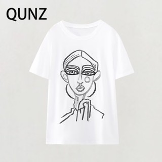 Qunz เสื้อเชิ้ต แขนสั้น ปักลาย แฟชั่น 3460