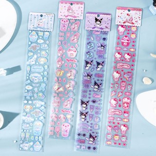 Sanrio Laser Goo Card Sticker Kuromi Hello Kitty Goo Disc Set Handbook Sticker ของเล่นเด็ก Goo Chuck