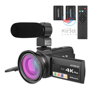 Andoer กล้องบันทึกวิดีโอดิจิทัล 4K 60FPS 48MP WiFi 1 กล้องบันทึกวิดีโอ ไมโครโฟน 1 และรีโมตคอนโทรล 1 แบตเตอรี่ 2 เลนส์กล้อง 1 พร้อมหน้าจอสัมผัส 16X Zoom 3 นิ้ว อินฟราเรด IR