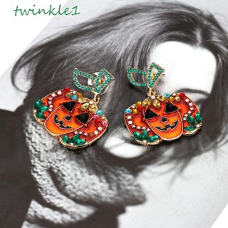 Twinkle1 ต่างหูสตั๊ด รูปฟักทอง ประดับพลอยเทียม สไตล์ยุโรป อเมริกัน สร้างสรรค์ เครื่องประดับ สําหรับผู้หญิง