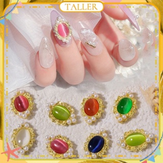 ✧Ready Stcok 1pc Nail Art Cat&amp;#39;s Eye Alloy Jewelry Pearl Colourful Holographic Stone Fashion Photo Frame Ins Style Nail Accessories Manicure Tool For Nail Shop TALLER