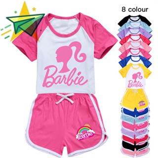 เสื้อยืดกีฬา กางเกงขาสั้น ลาย Barbie The Movie 100-170 สําหรับเด็กผู้ชาย และเด็กผู้หญิง