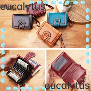 Eucalytus1 กระเป๋าสตางค์ กระเป๋าคลัทช์ หนังเคลือบแว็กซ์ มีซิป สําหรับผู้หญิง