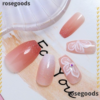 Rosegoods1 เล็บปลอมอะคริลิค ความยาวปานกลาง ประดับพลอยเทียม สไตล์ฝรั่งเศส แฟชั่นสําหรับผู้หญิง