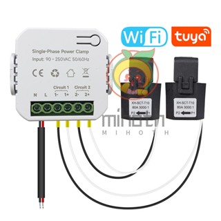 Tuya เครื่องวัดพลังงาน Wifi เฟสเดียว 80A พร้อมแคลมป์ CT แอพโทรศัพท์มือถือ Kwh มอนิเตอร์ไฟฟ้า 90- 250VAC 50/60Hz