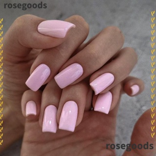 Rosegoods1 เล็บปลอม หัวสี่เหลี่ยม ถอดออกได้ ยาวปานกลาง สีพื้น สไตล์ฝรั่งเศส สําหรับผู้หญิง