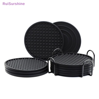 Ruisurshine แผ่นรองแก้วซิลิโคน ทรงกลม พร้อมขาตั้ง 6 ชิ้น