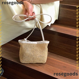 Rosegoods1 กระเป๋าถือ ฟางหวาย ทรงสี่เหลี่ยม ขนาดเล็ก น่ารัก เหมาะกับเดินชายหาด สําหรับผู้หญิง