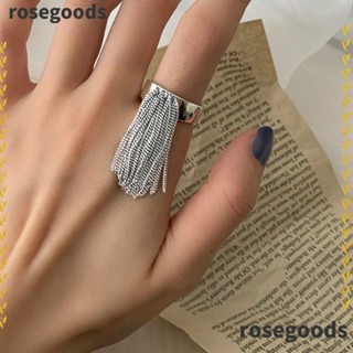 Rosegoods1 แหวนโซ่ ประดับพู่ ปรับได้ หลายชั้น สไตล์พังก์ ฮิปฮอป เครื่องประดับแฟชั่น สําหรับผู้หญิง