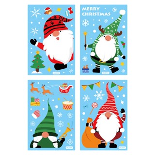 4 Sheets Home Living Room PVC Holiday Office Glass Santa Claus Electrostatic Colorful Snow Flake Window Sticker