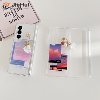 Jiehui เคสโทรศัพท์มือถือแฟชั่น ลายทะเล สีชมพู สําหรับ Samsung Z Fold5 Z Fold4 Z Fold3