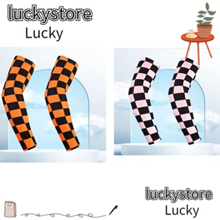 Lucky ปลอกแขน ผ้าเรยอน แบบบาง ทรงหลวม สีขาว สีส้ม สําหรับขี่จักรยานกลางแจ้ง 2 คู่