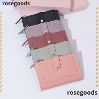 Rosegoods1 กระเป๋าใส่บัตรเครดิต กระเป๋าเหรียญ ใบสั้น หนัง PU มีซิป สีพื้น แฟชั่นสําหรับผู้หญิง