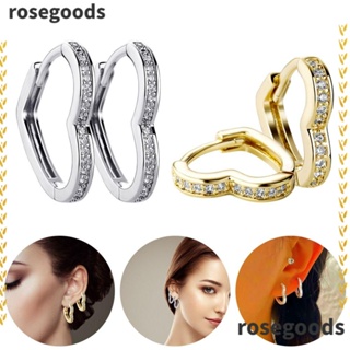 Rosegoods1 ต่างหูสตั๊ด รูปหัวใจ เรขาคณิต ประดับคริสตัล เครื่องประดับ ของขวัญ