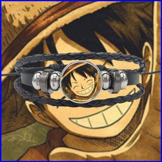 Gp1 สร้อยข้อมือหนังถัก ลายการ์ตูนอนิเมะ One Piece Luffy Sanji ปรับได้ ของขวัญคอสเพลย์